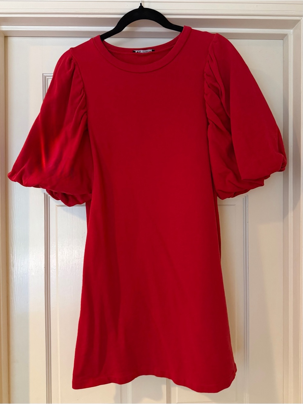 Zara Red Puff-Sleeve Midi Dress